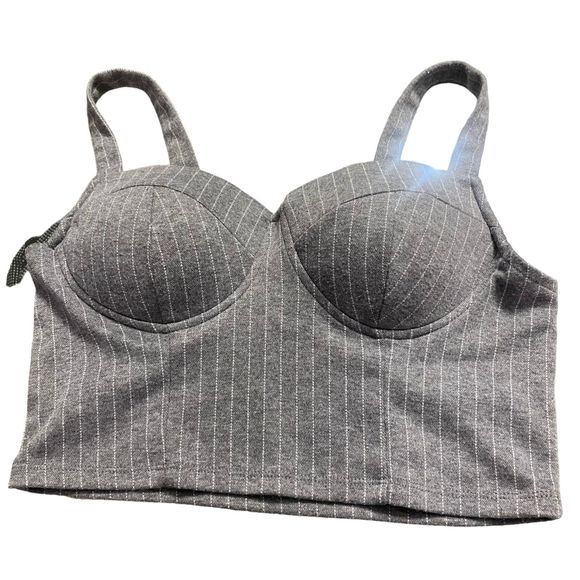 Haute Monde Bustier Top Gray Stripes Adjustable Straps Cropped Padded Top Small - Picture 8 of 12